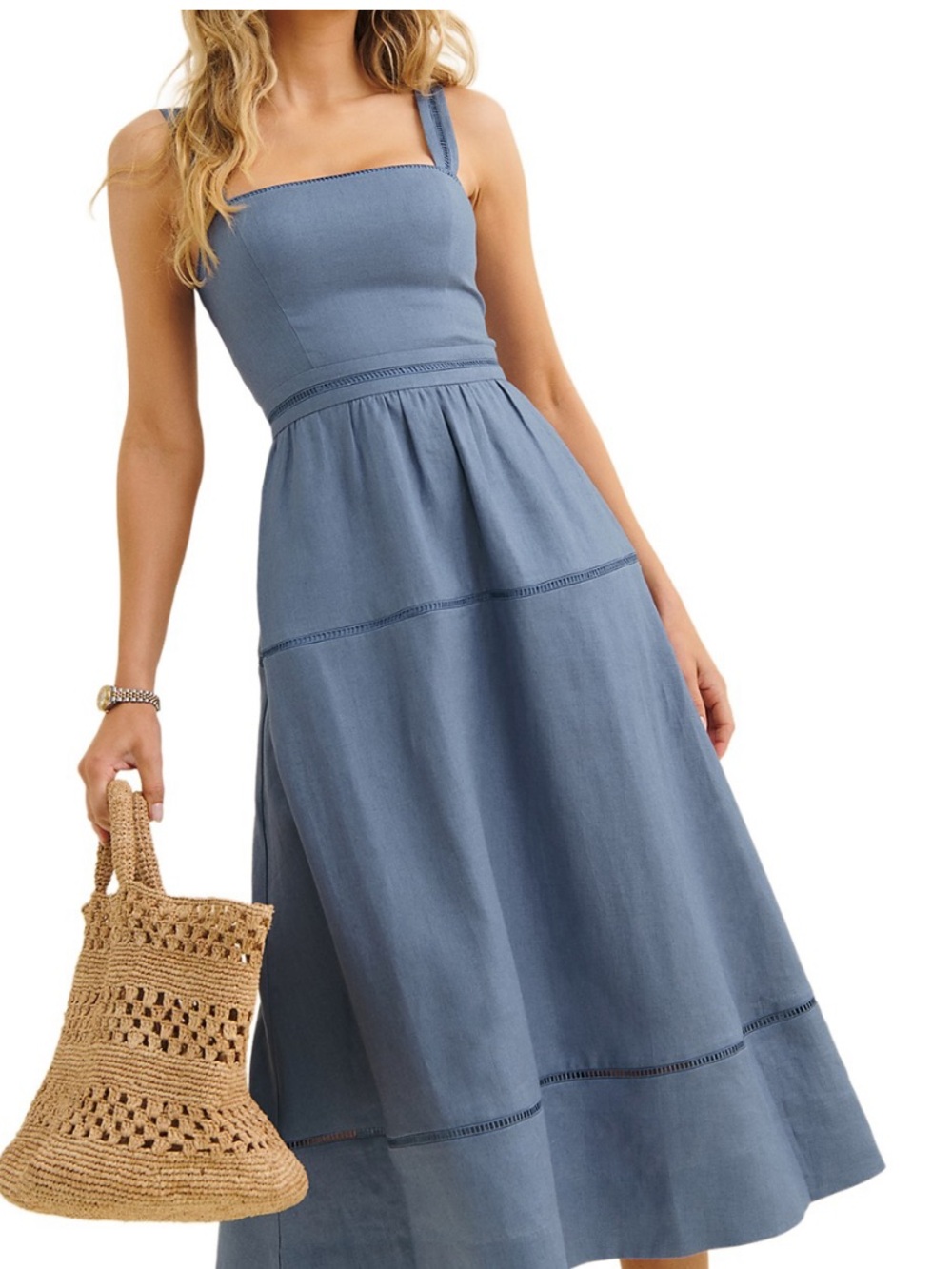 Reformation Everett Linen Dress Cornflower  size 2